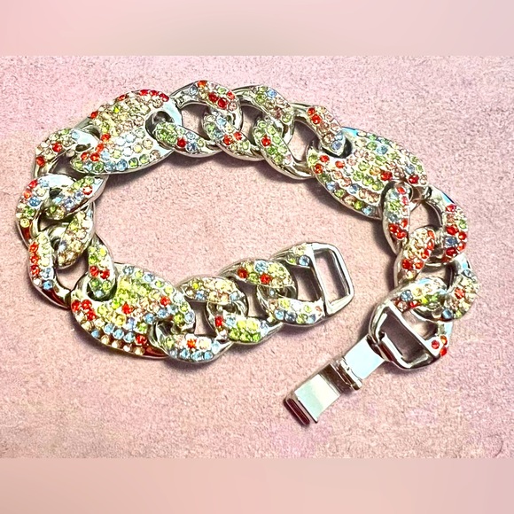 Multicoloured Austrian Crystal Link Bracelet - Picture 1 of 4